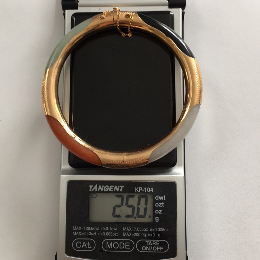 Multi Color Jade Solid 14k Hinged Bangle Bracelet - image 4